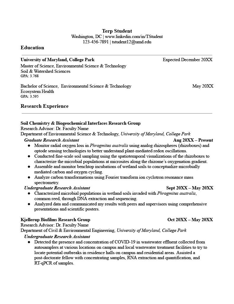 Sample Resumes University Career Center & The President's Promise